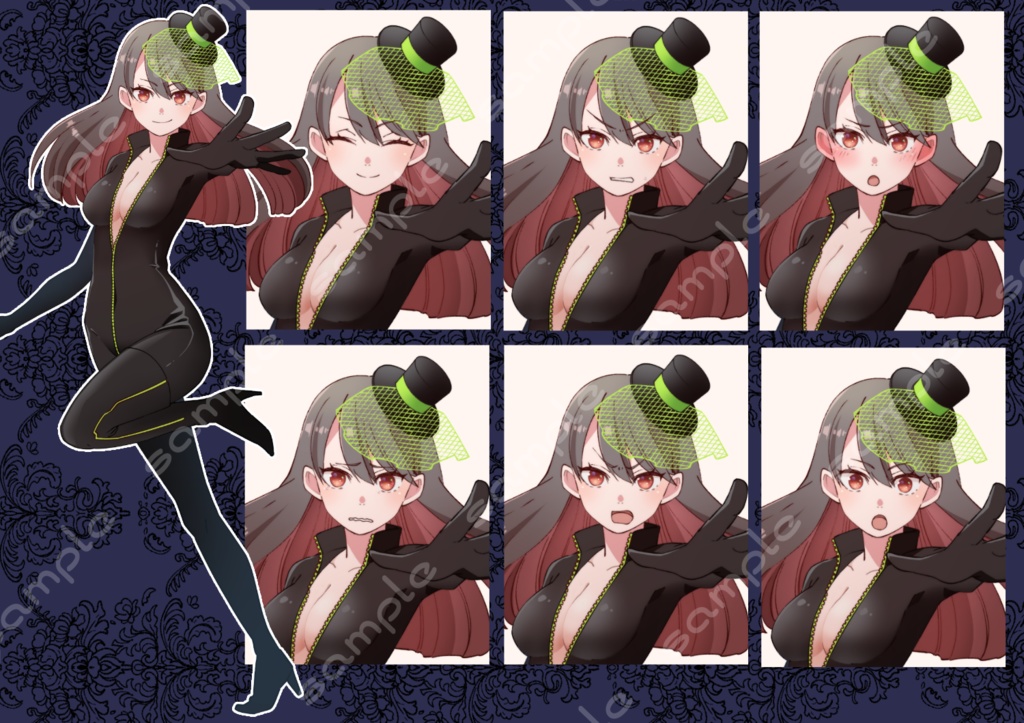立ち絵素材_29(女怪盗全身、表情7種、仮面ありなし差分あり)