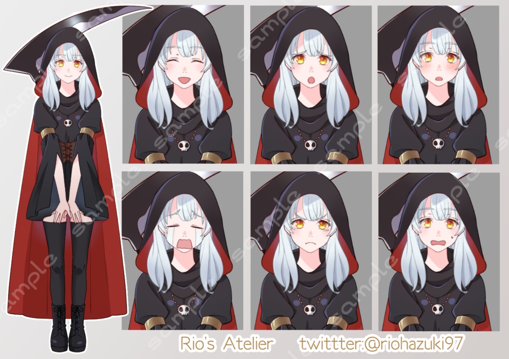 立ち絵素材_34(死神女子全身、表情7種)