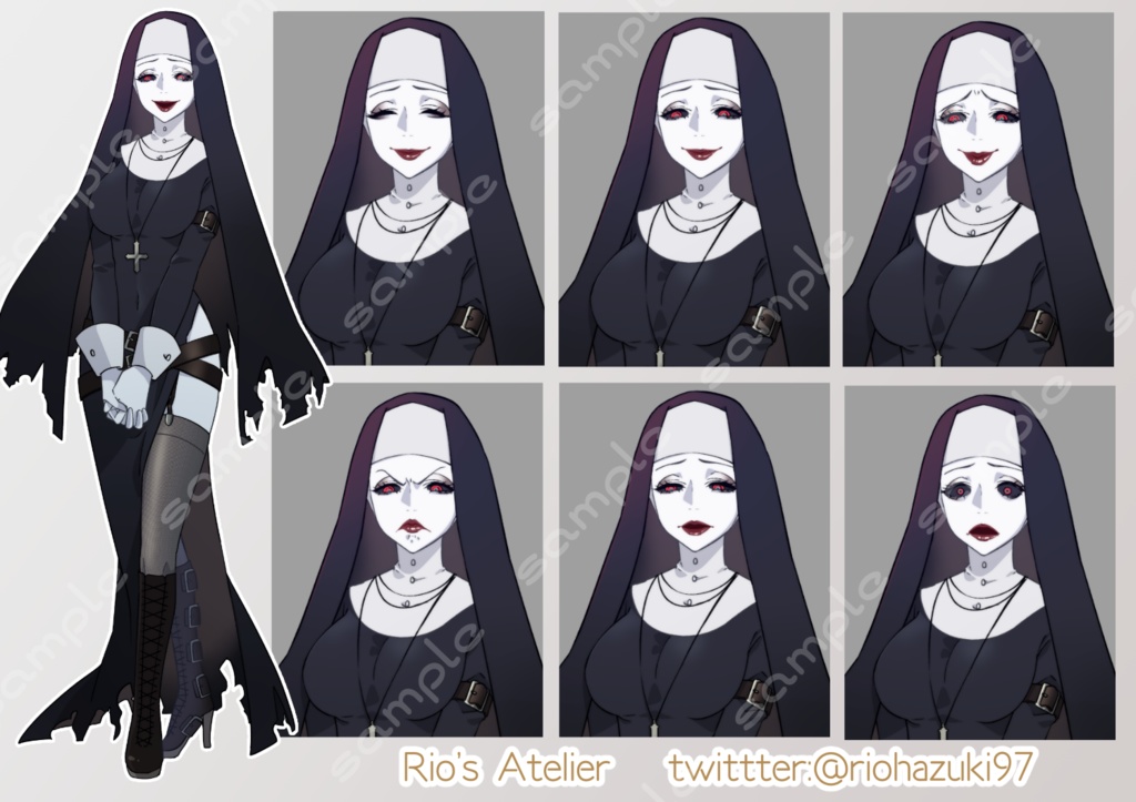 立ち絵素材_42(ヴィラン系シスター女性全身、表情7種