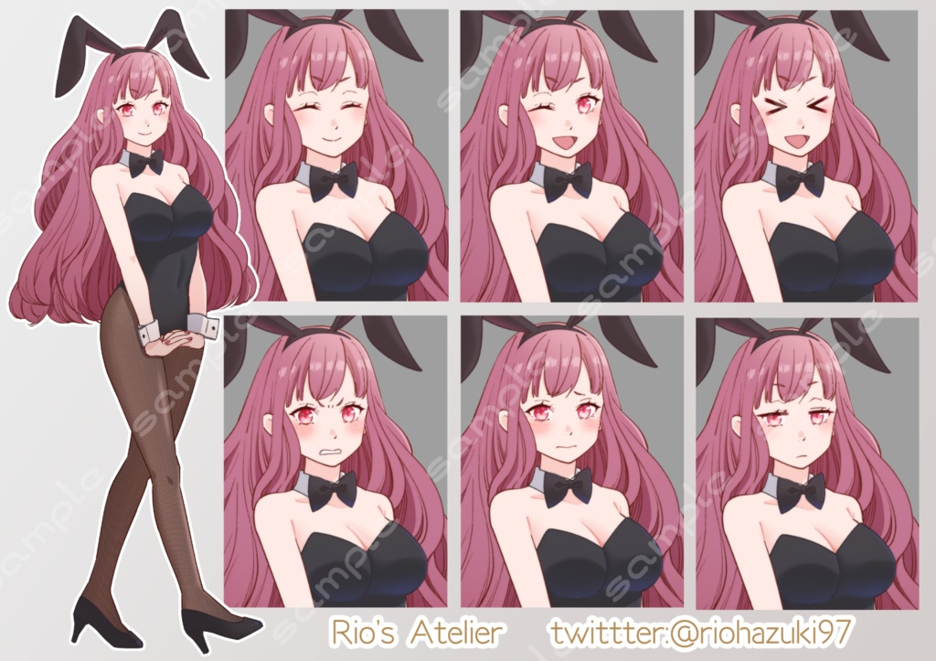 立ち絵素材_45(バニーガールb全身、表情7種)