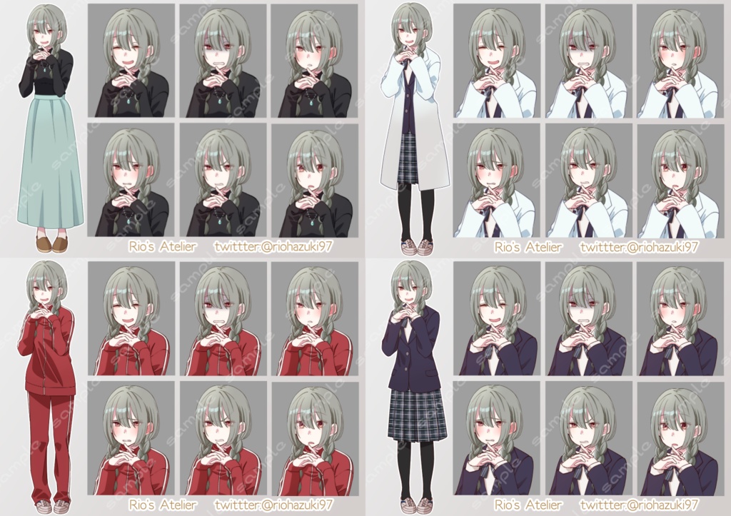 立ち絵素材_女子学生3体セット(服装差分多め)