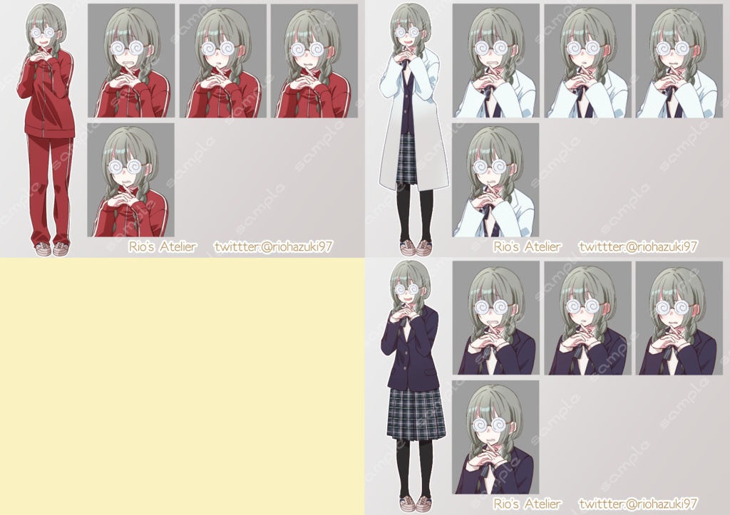 立ち絵素材_女子学生3体セット(服装差分多め)