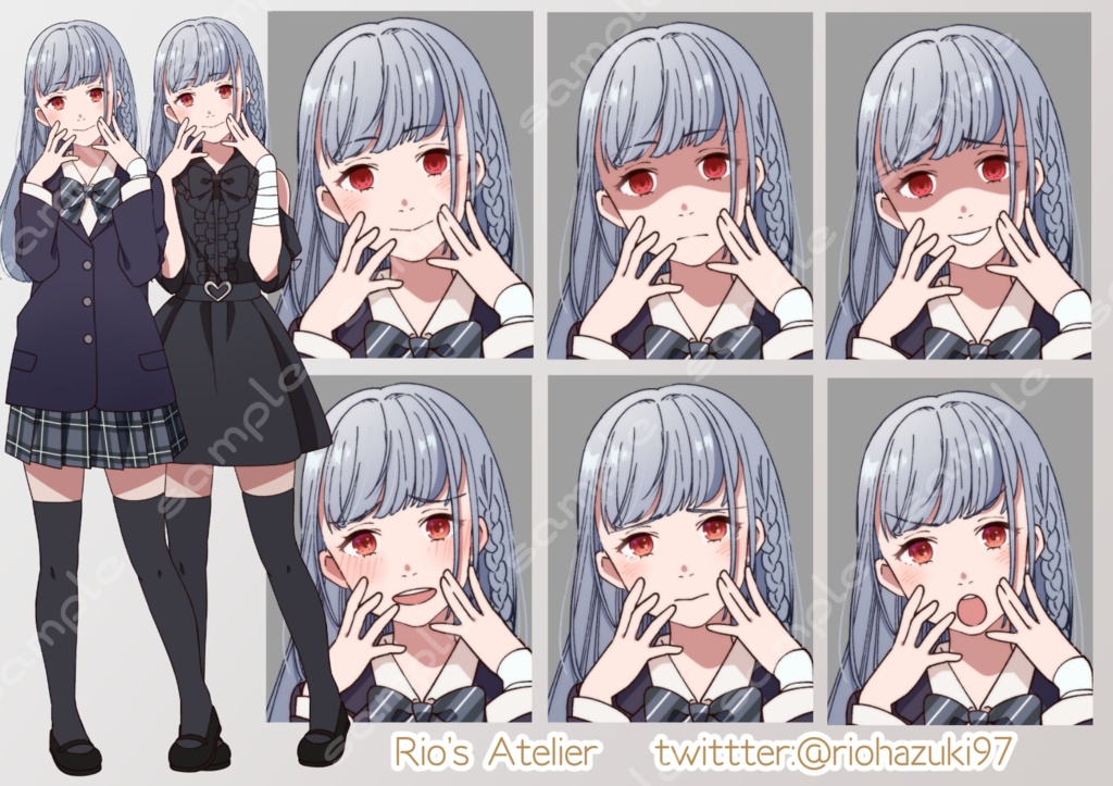 立ち絵素材_54(ヤンデレ女子全身、表情7種、眼鏡ありなし、普段着、制服差分あり)