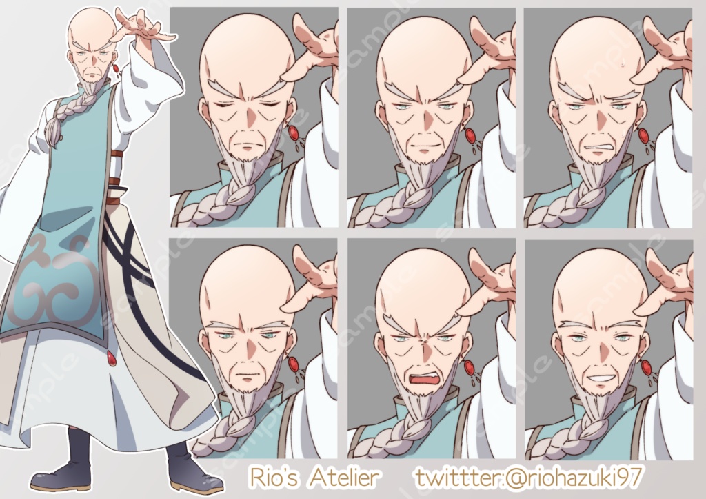 立ち絵素材_56(老人ヒーラー全身、表情7種)