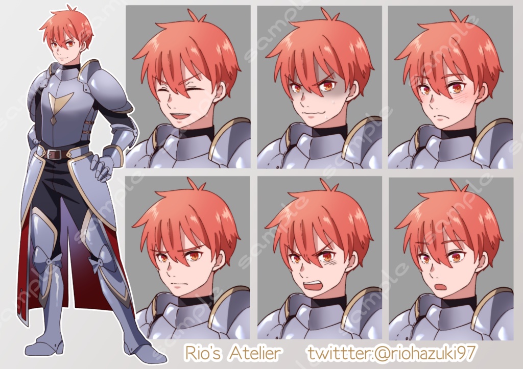 立ち絵素材_57(男性鎧剣士全身、表情7種)