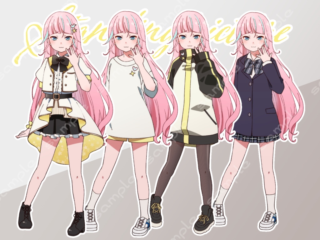 立ち絵素材_63(メスガキ系アイドル全身、表情18種、アイドル衣装、レッスン着、私服、制服差分あり)