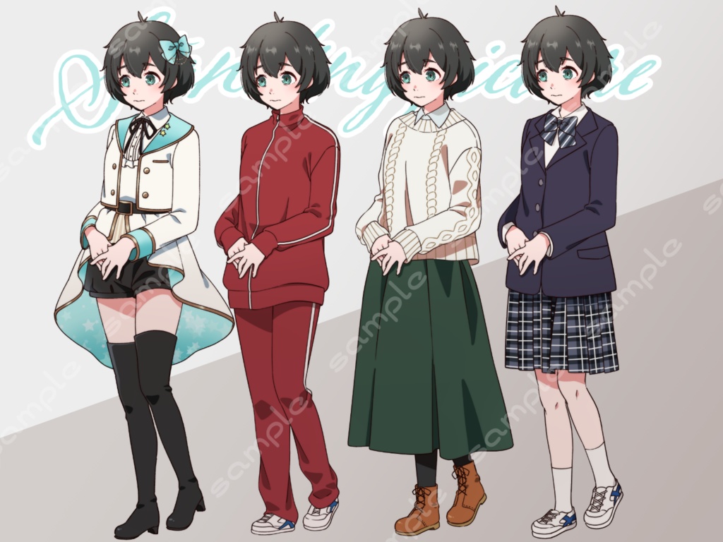 立ち絵素材_65(臆病そうな女の子アイドル全身、表情各18種、アイドル衣装、レッスン着、私服、制服差分あり)