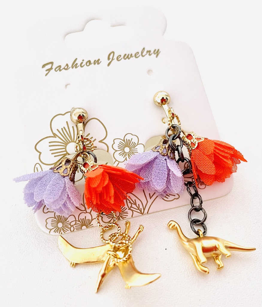 オリジナルイラスト入り イヤリング お花と恐竜のイヤリング Wowharuka Shop Booth