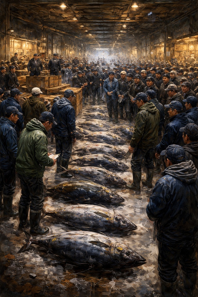 魚河岸競りイラスト