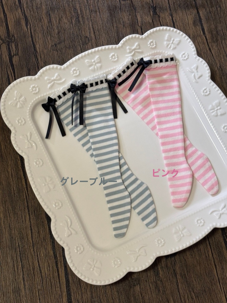 +Rika shop+ ボーダーソックス ストーキング MDDサイズ