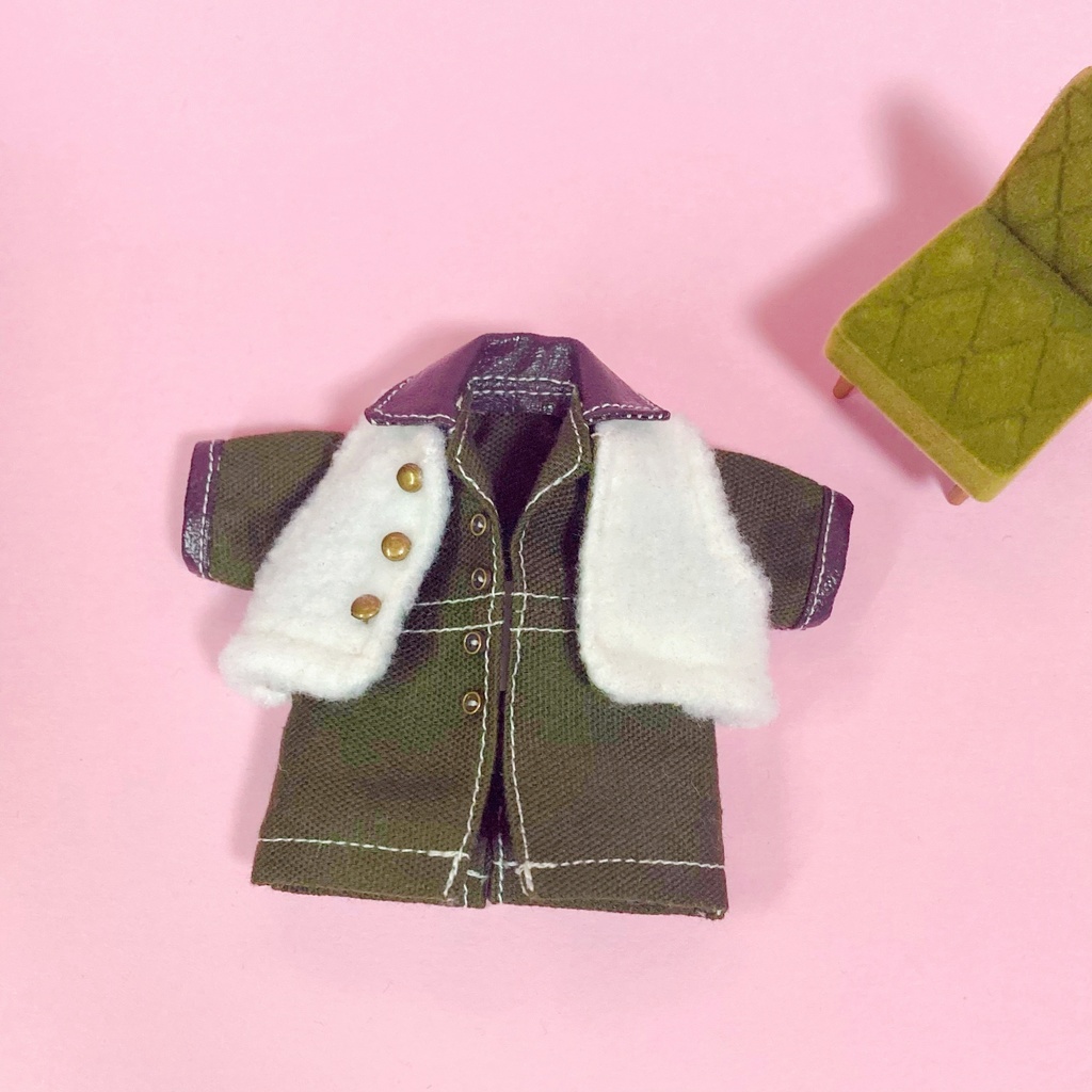 オビツ11 レザーパイピングロングコート & ボアジレ