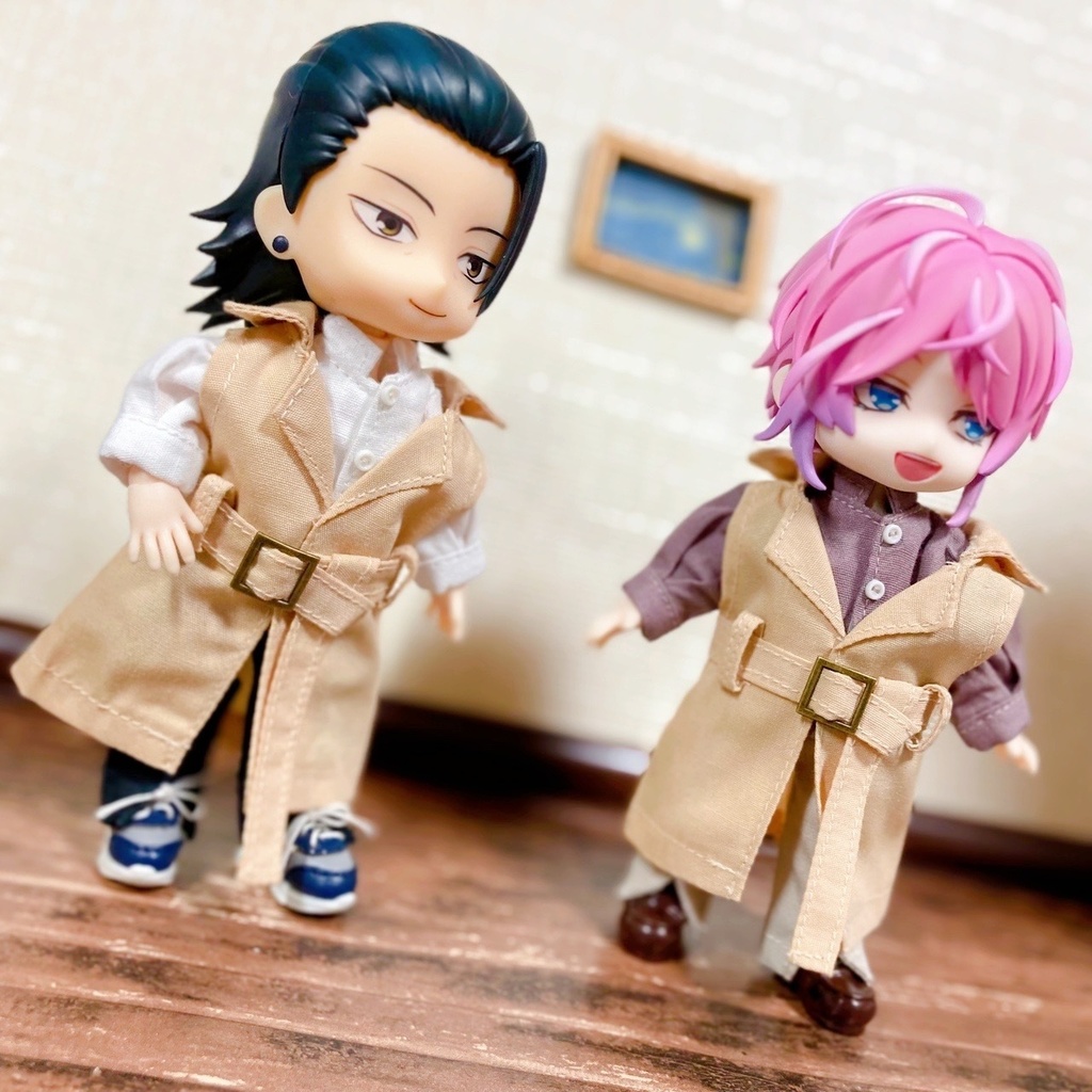 オビツ11用 トレンチ風ジレ・ボリューム袖リバーシブルブラウス・センタースリットボトムス