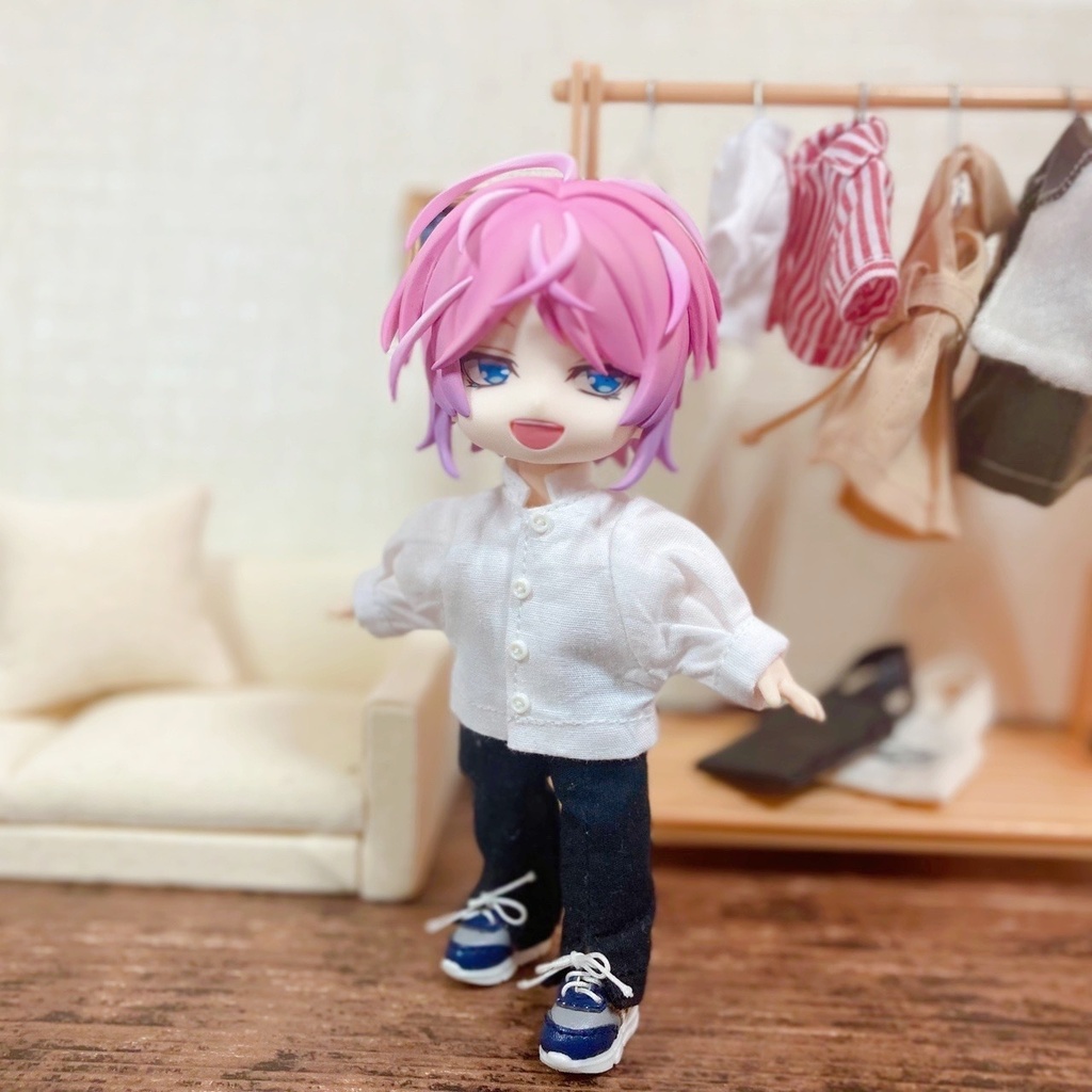 オビツ11用 トレンチ風ジレ・ボリューム袖リバーシブルブラウス・センタースリットボトムス