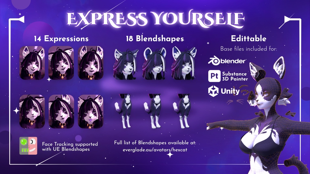 Hex Cat VRChat Avatar [PC + Quest] - Everglade - 5/5