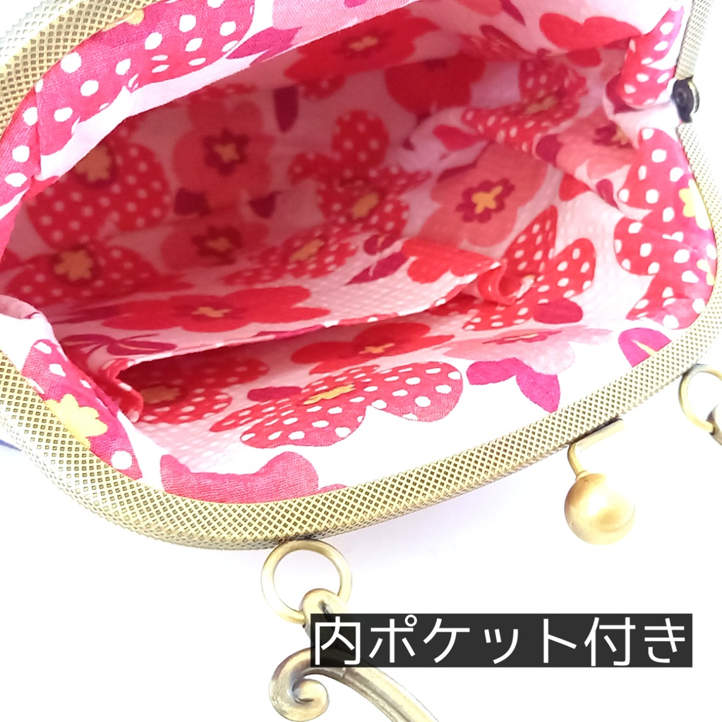 和柄 可憐な桜のがま口バッグとミニポーチ