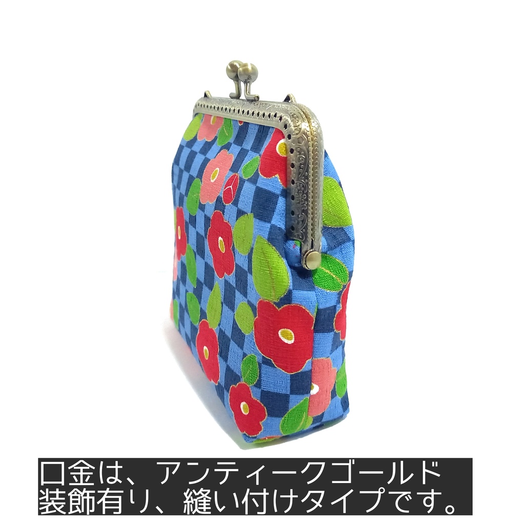 【大正ロマン 市松と椿】 タバコと電子タバコが一緒に入るがま口ポーチ