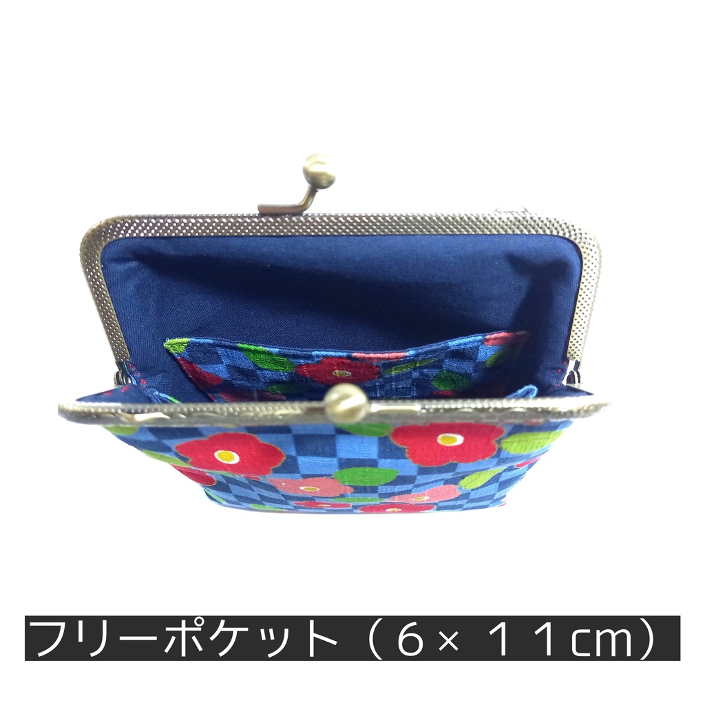 【大正ロマン 市松と椿】 タバコと電子タバコが一緒に入るがま口ポーチ