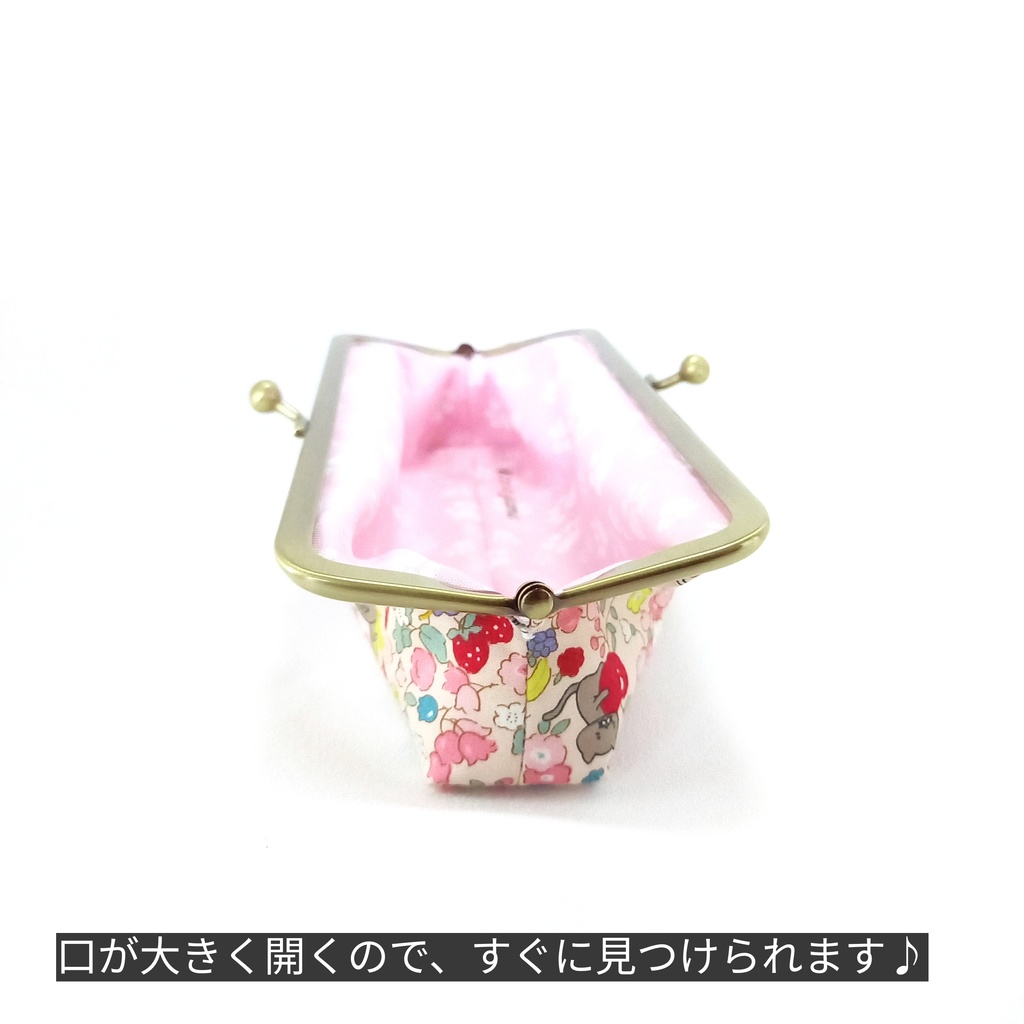 がま口ペンケース☆ゆるネコさんとお花とフルーツ