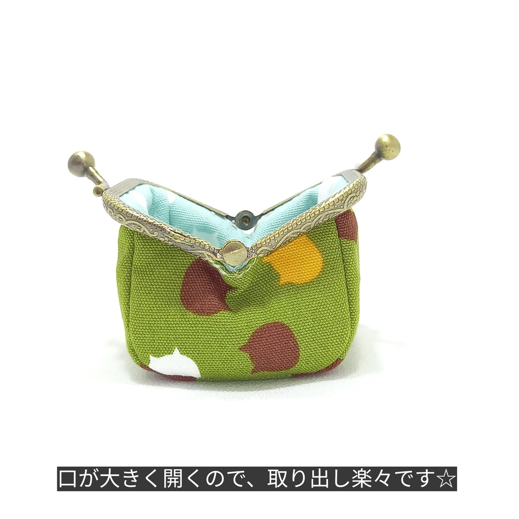 ぷっくり☆コロン♪ 手乗りがま口ミニポーチ 【ねこたまMIX(宇治金時)】