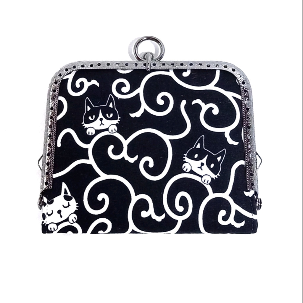 がまミラー☆和柄 唐草とねこ がま口手鏡(コンパクトミラー)