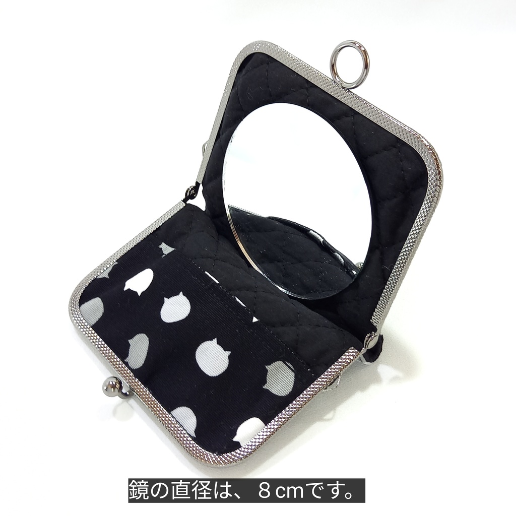 がまミラー☆ねこたまMIX(ごましお) がま口手鏡(コンパクトミラー)
