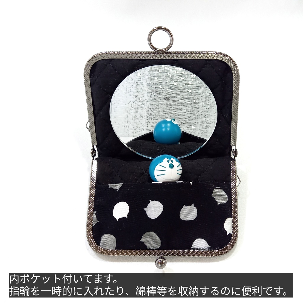 がまミラー☆ねこたまMIX(ごましお) がま口手鏡(コンパクトミラー)