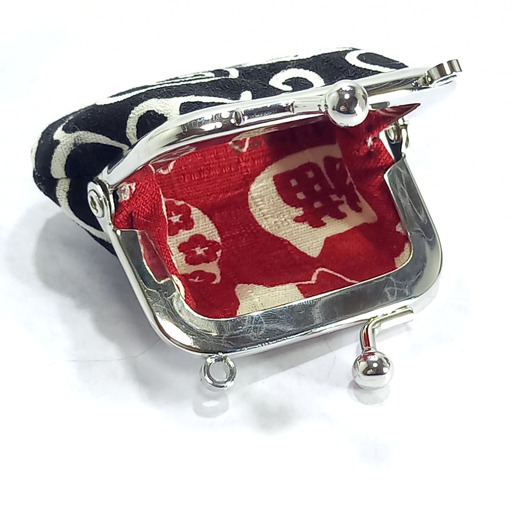 和柄 唐草とねこ ☆がま口ミニポーチ