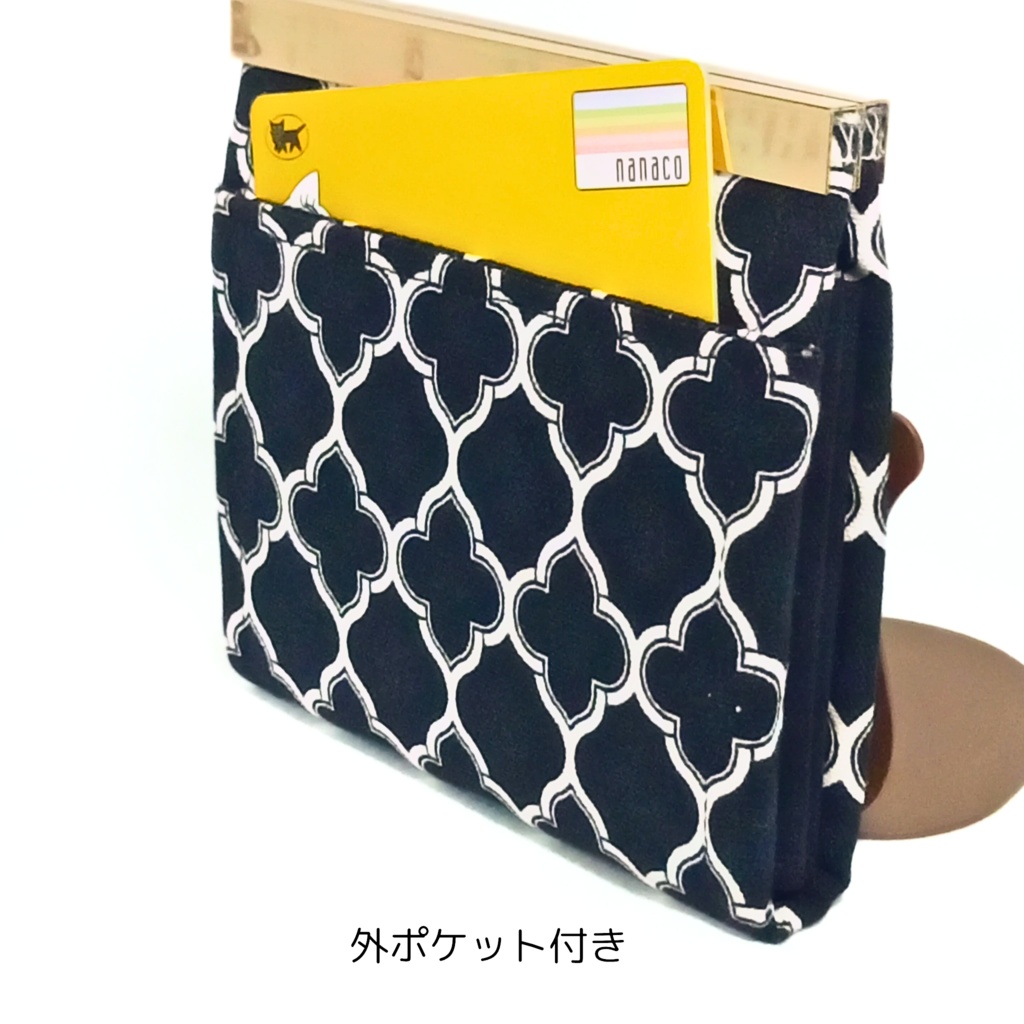 大人可愛い☆ダマスク モロッカン柄の文鎮がま口財布 / コンパクト財布 スリム 蛇腹 多機能 カード6枚収納 外ポケット モノトーン