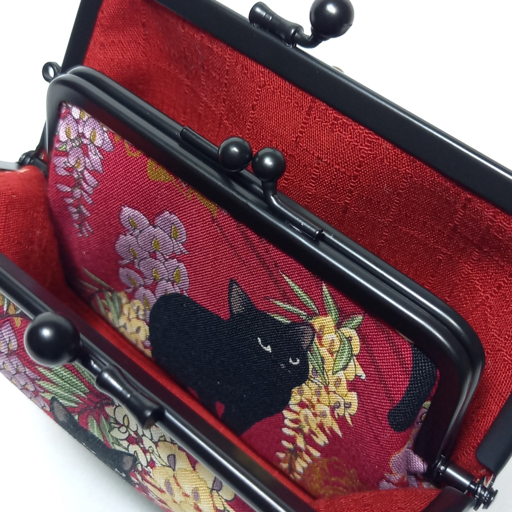 竹の根ひねり♪親子がま口財布 百華繚蘭 黒猫と藤