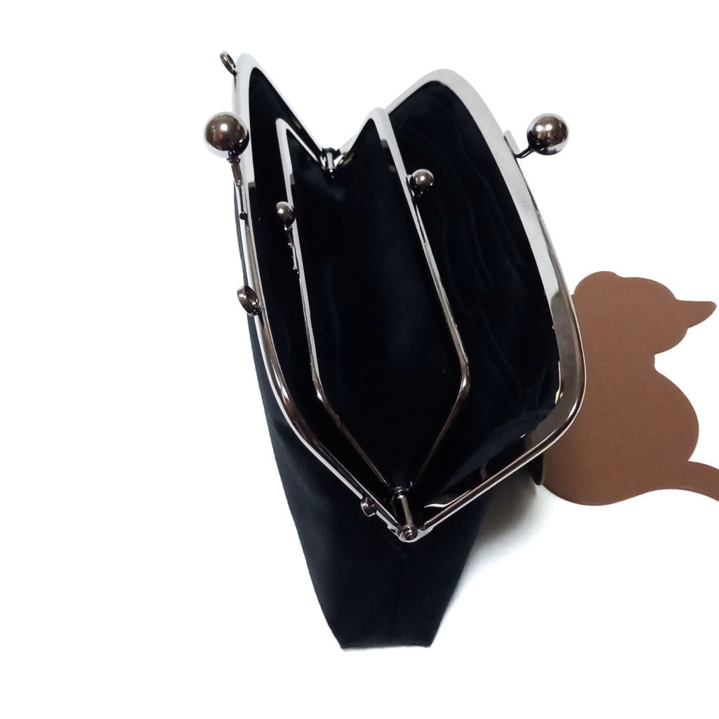 親子がま口長財布 フォーマルブラック サテン生地(スリムサイズ)