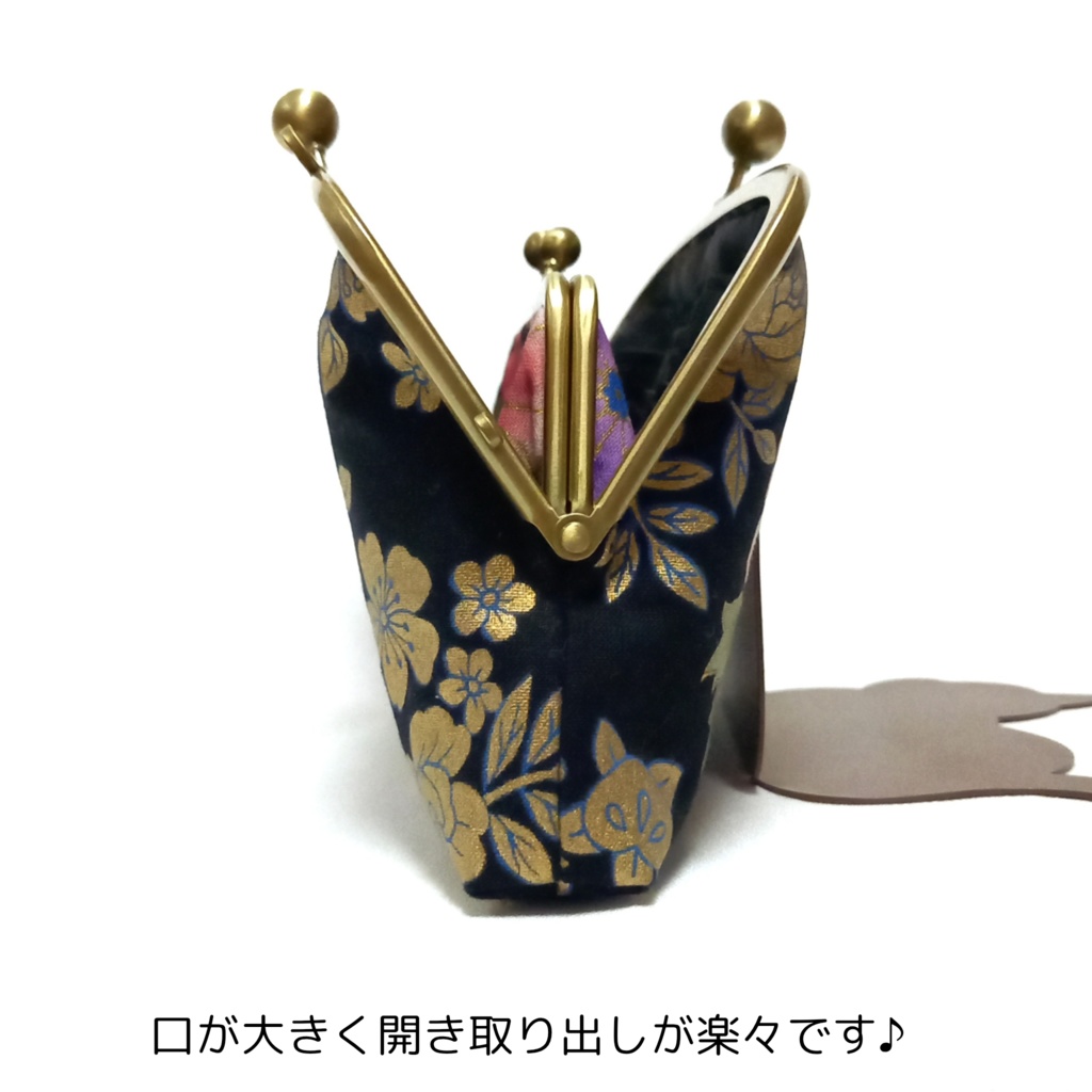 親子がま口長財布 和柄 花輪×孔雀羽柄(スリムサイズ)