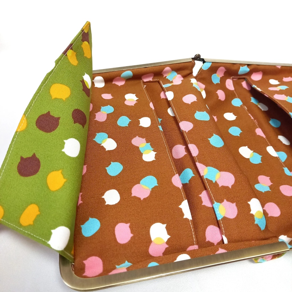 ブックカバー・手帳・御朱印帳・リフィル♪がま口マルチケース(LL) ねこたまMIX 宇治金時柄