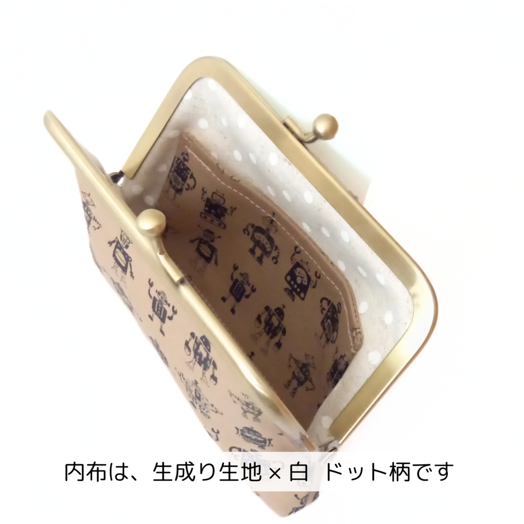 スリムサイズの がま口ポーチ ロボット柄