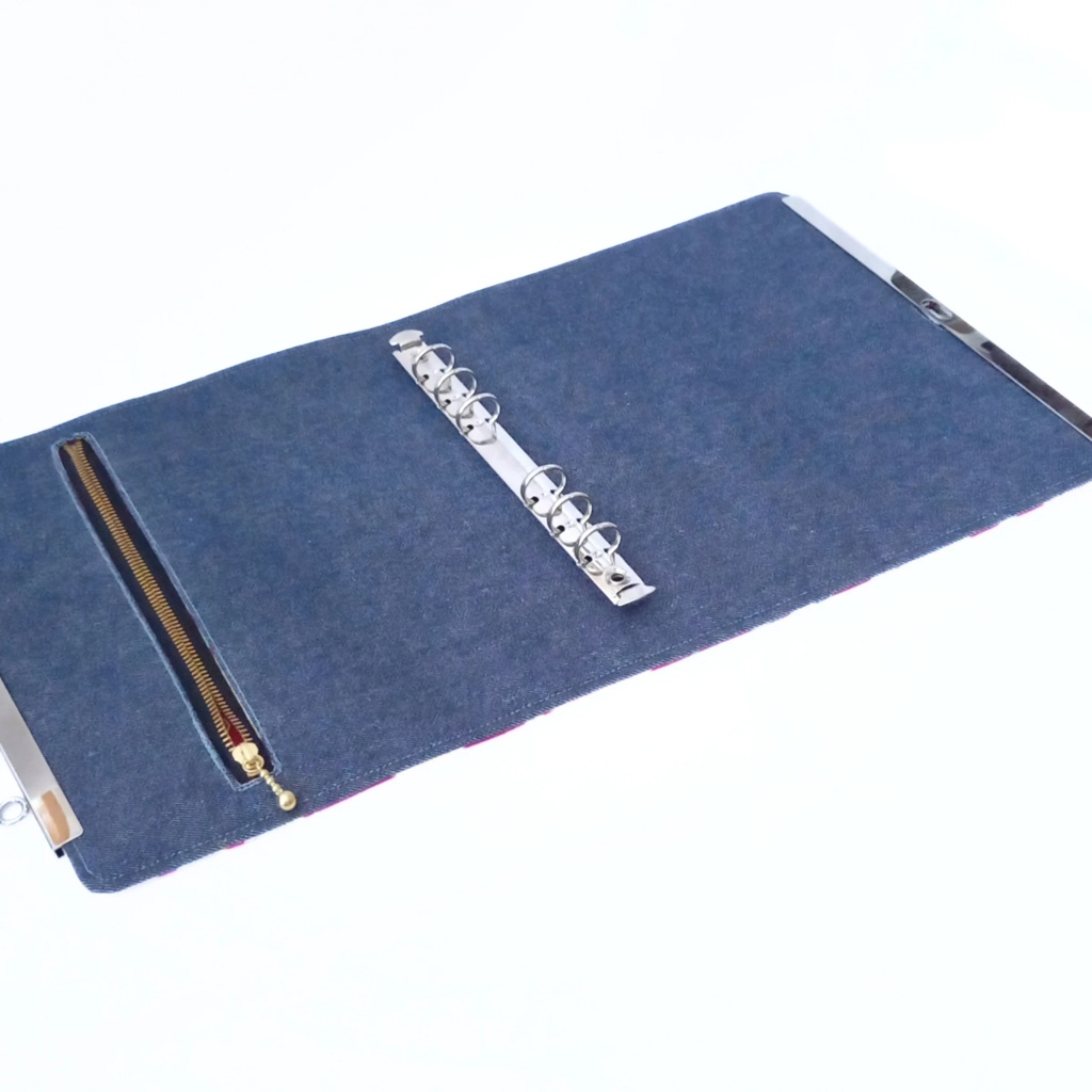 文鎮がま口 A5用リフィルケース(バインダー金具選べます♪)百花繚欄 白猫と扇子と花文様