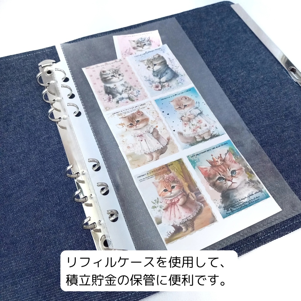 文鎮がま口 A5用リフィルケース(バインダー金具選べます♪)百花繚欄 白猫と扇子と花文様