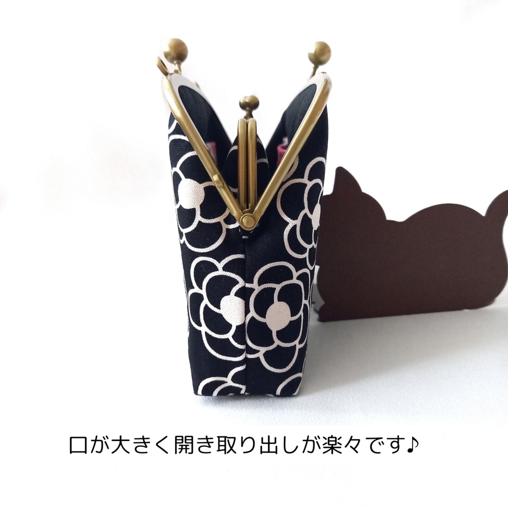 親子がま口長財布 大人可愛いカメリア柄(たっぷりサイズ)