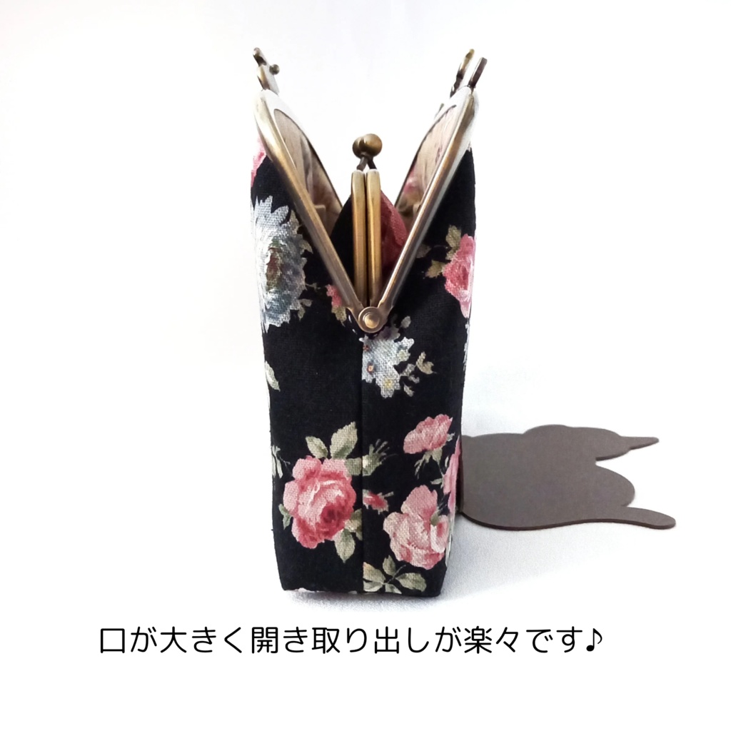 親子がま口長財布 大人可愛いレトロ調ローズ柄(たっぷりサイズ)