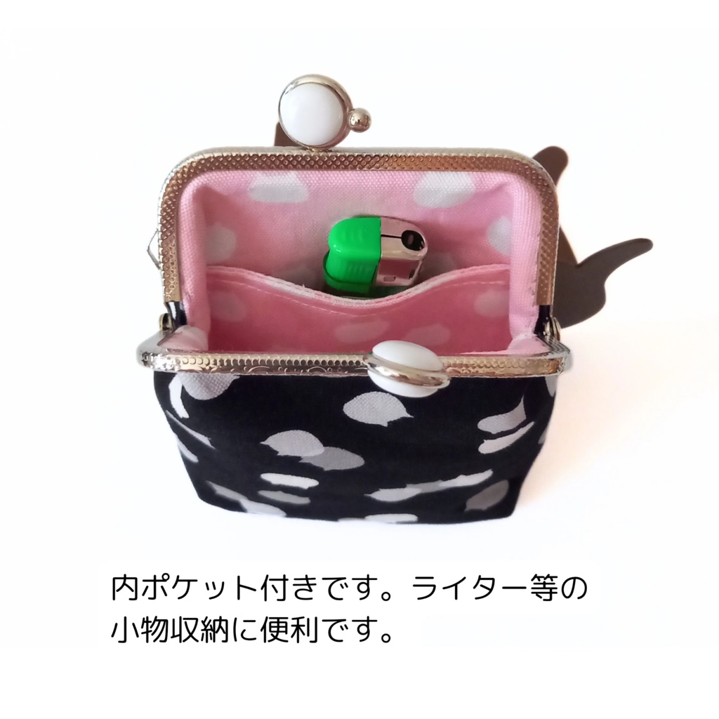 【口金留具の色選べます!】ねこたまMIX(ごましお)の がま口シガレットケース(ショート)