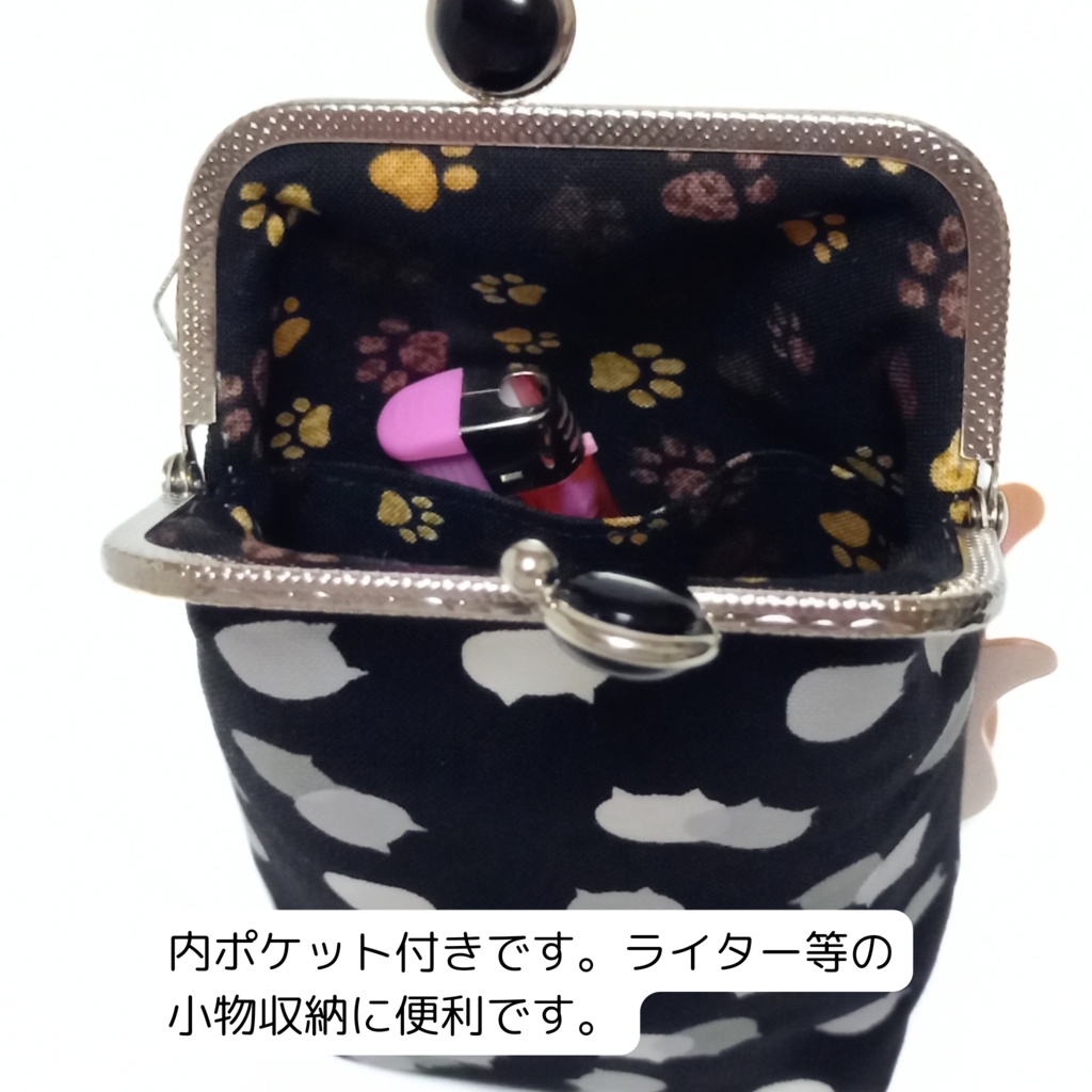 【口金留具の色選べます!】ねこたまMIX(ごましお)の がま口シガレットケース(ロング+)