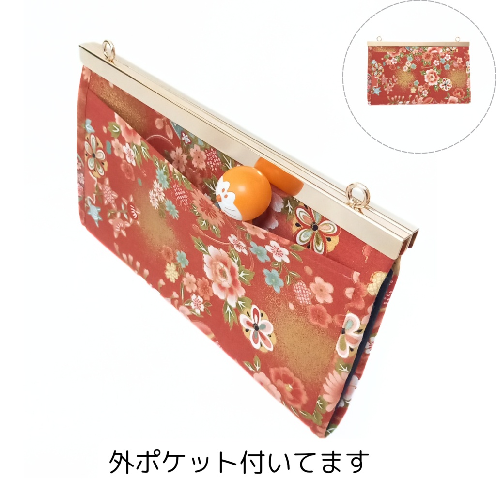 エレガントな和柄の文鎮がま口ショルダー財布