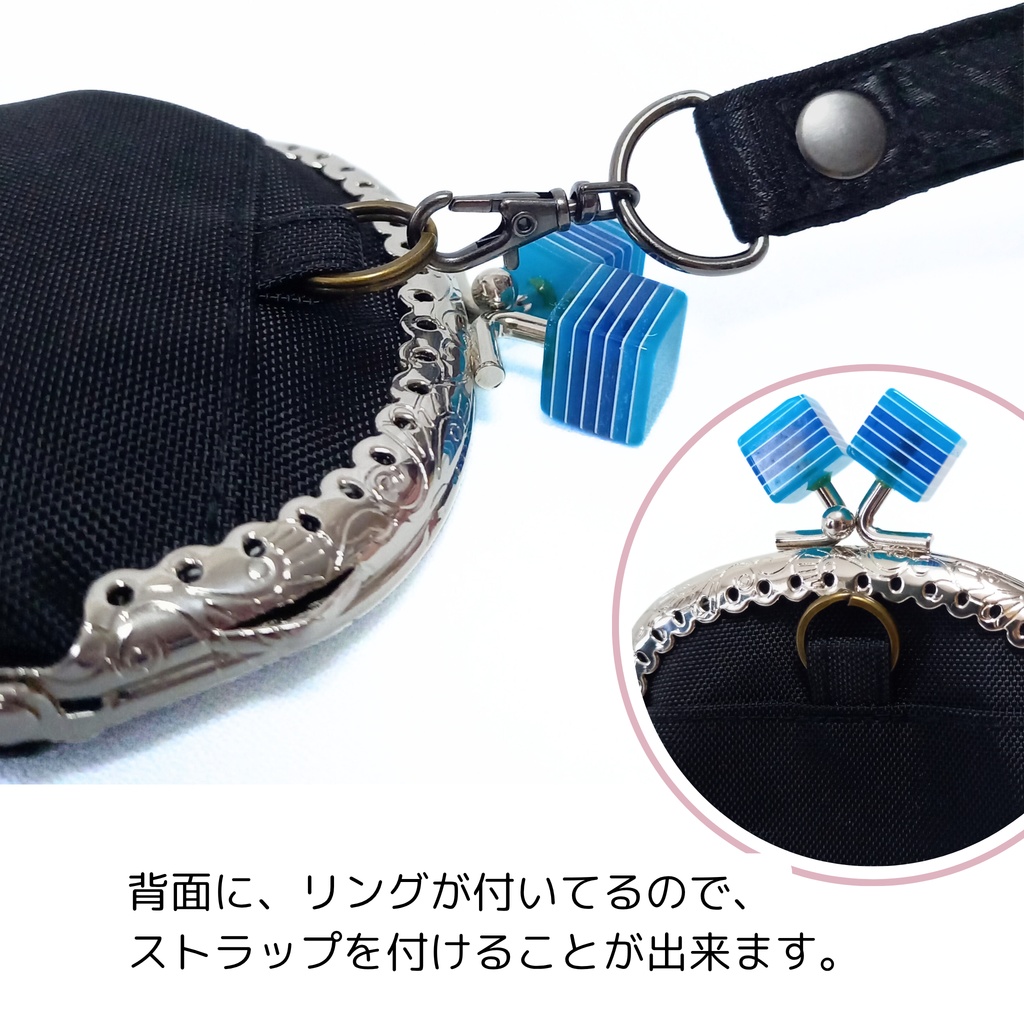 推し活⇈ 窓付き丸型がま口ポーチ (ブルー)