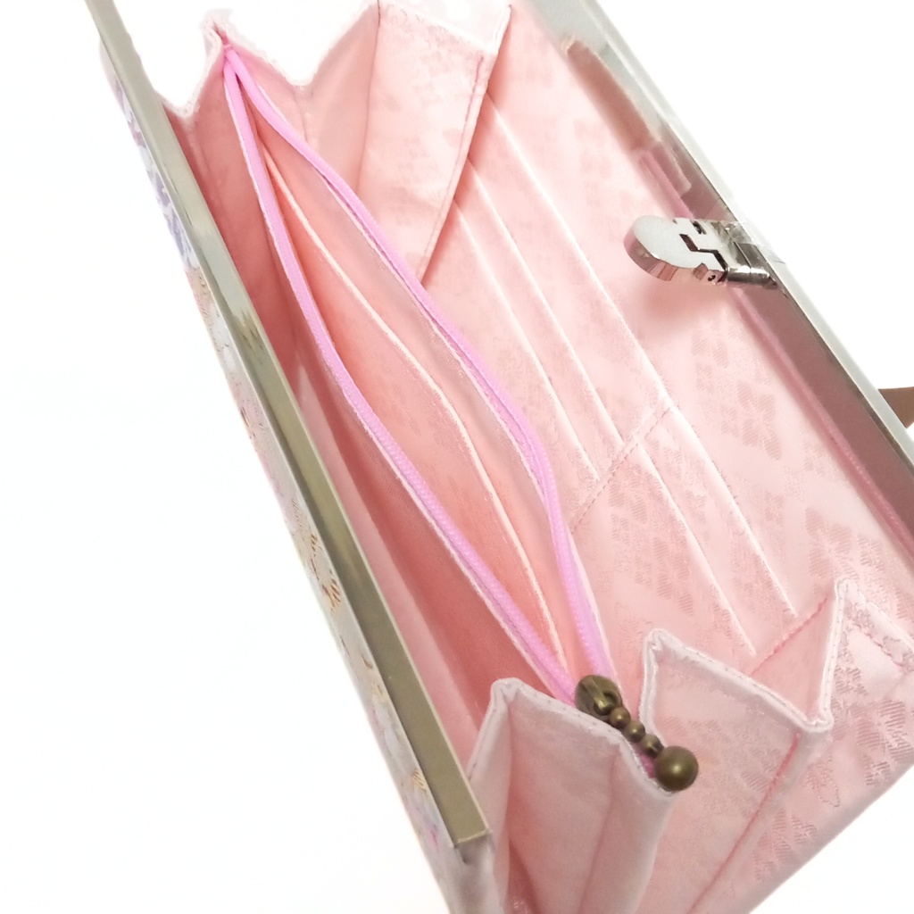 西陣織 金襴生地 花ざかり 19cm文鎮がま口ショルダー財布