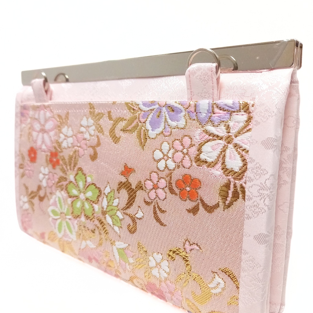 西陣織 金襴生地 花ざかり 19cm文鎮がま口ショルダー財布