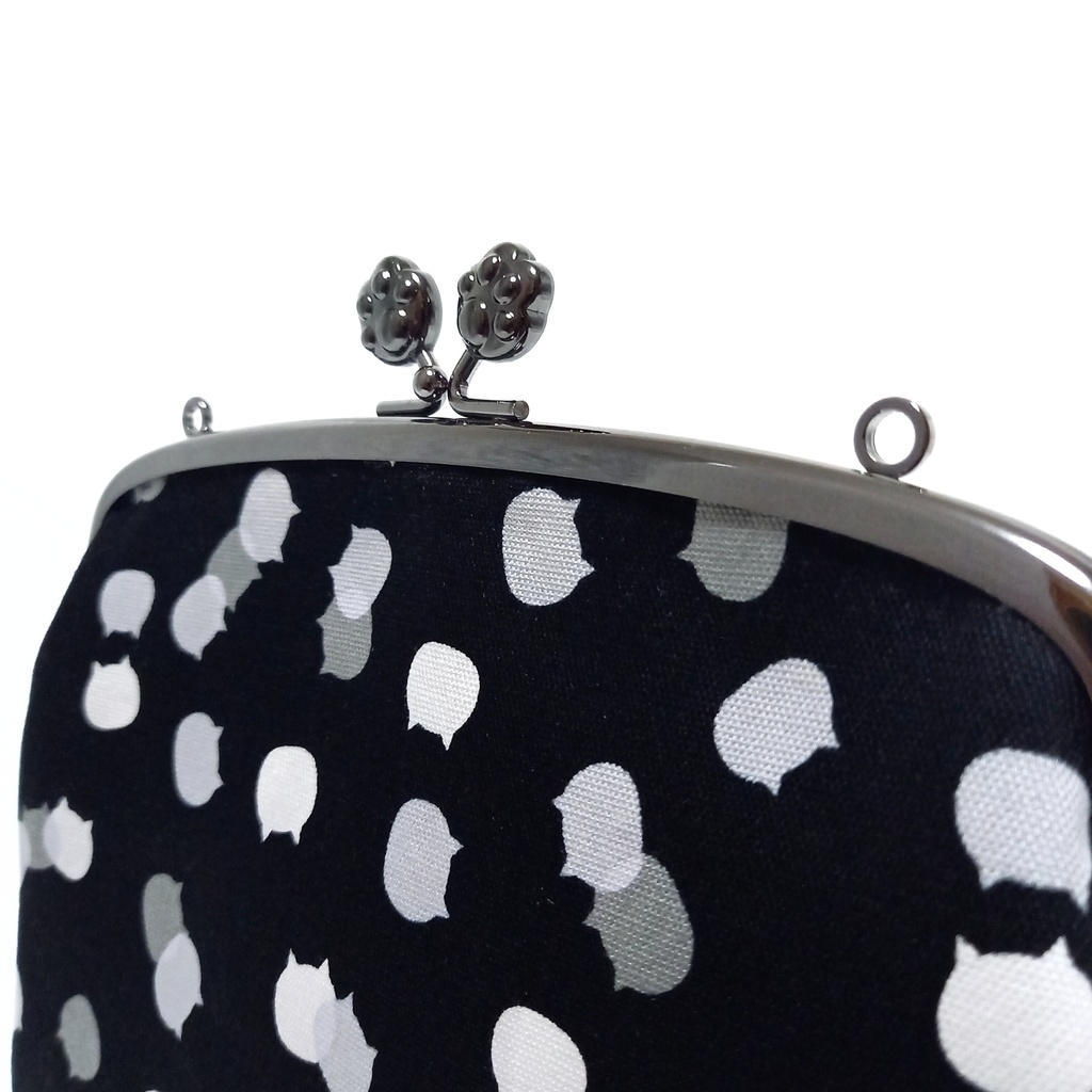 親子がま口長財布 ねこたまMIX(ごましお)柄(たっぷりサイズ)