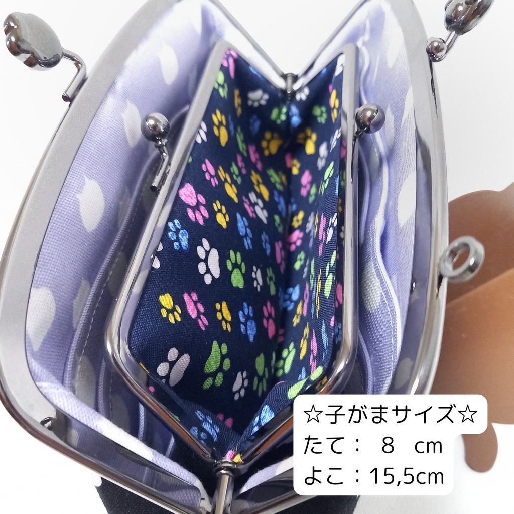 親子がま口長財布 ねこたまMIX(ごましお)柄(たっぷりサイズ)