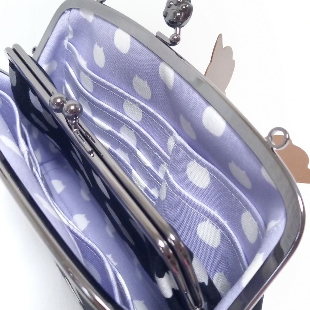 親子がま口長財布 ねこたまMIX(ごましお)柄(たっぷりサイズ)