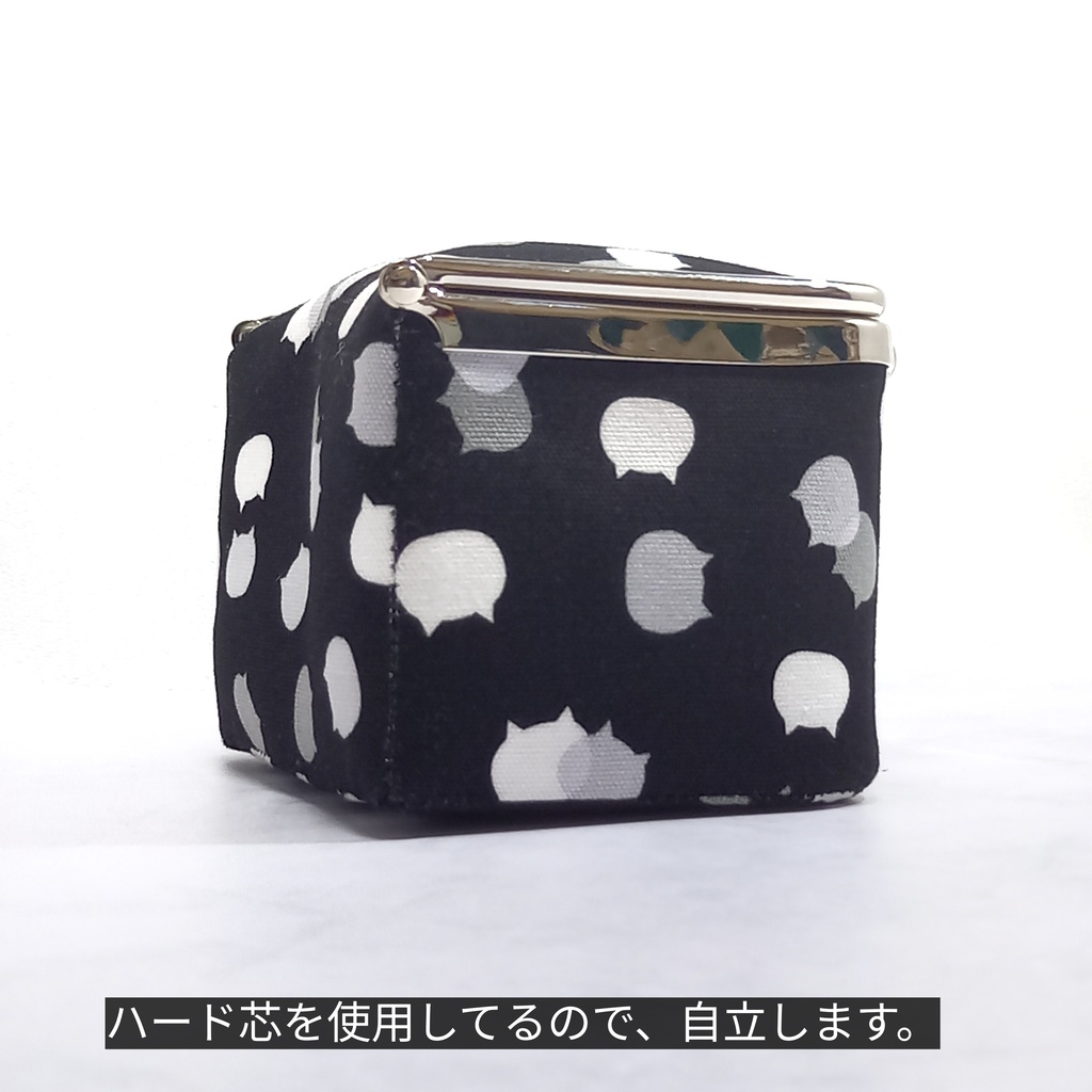 手のひらサイズのちょっと珍しい♪がま口立体ボックス☆ねこたまMIX(ごましお)