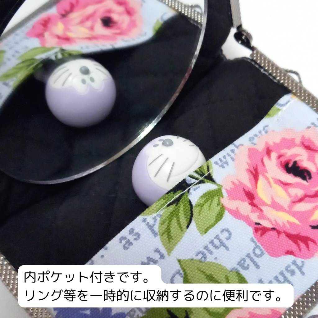 がまミラー☆エレガントなローズ柄 のがま口手鏡(コンパクトミラー)