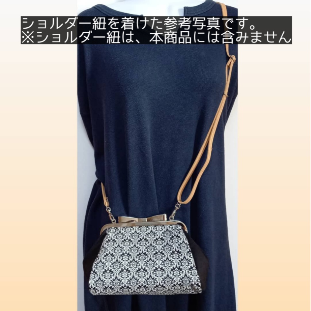 【冬の主役】大きなリボン口金*もふもふファーのがま口ショルダーバッグ(ブラック)18cm|持ち手付き・ポーチにもなる2WAY収納式カン仕様|スマホ・二つ折り財布が入るサイズ むにがま 6210gama