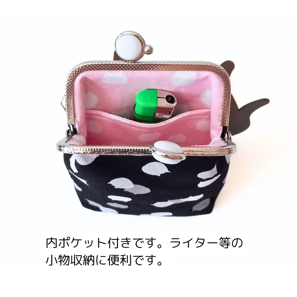 【ショート】外も内も「ねこたま」♪留め具が5色選べる「がま口シガレットケース」ごましお×チェリー ガジェットポーチ コスメ エチケット ギフト ご褒美 むにがま